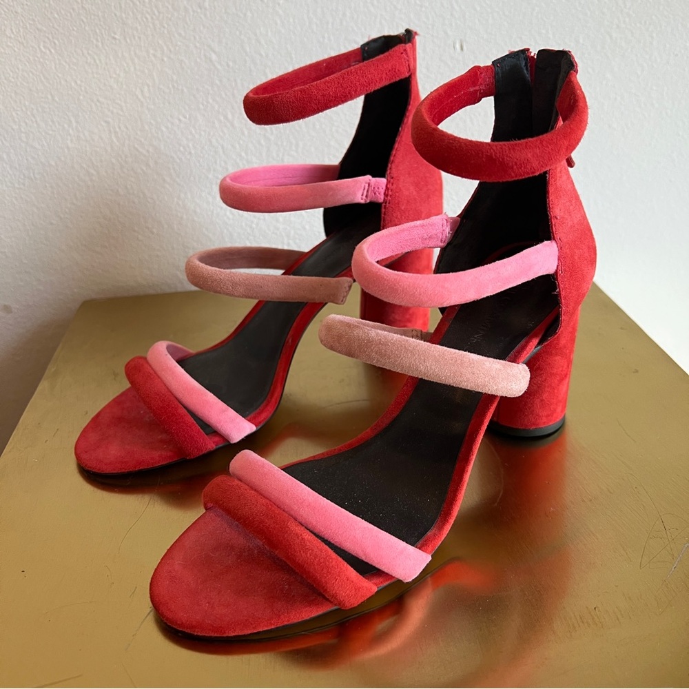 Rebecca Minkoff Red and Pink Strappy Sandals Colorful Statement Heels Size 8